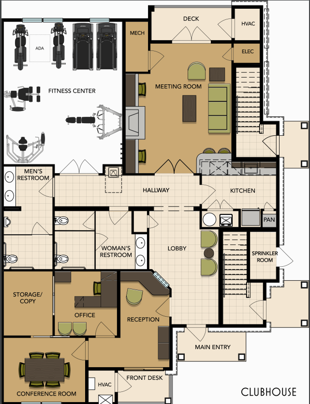 Modern Apartment Clubhouse Floor Plan for Small Space